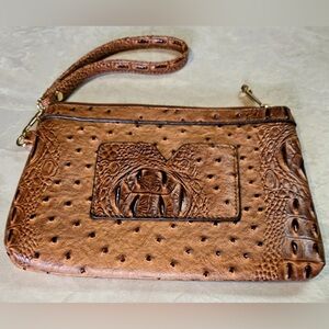 Dasein Women’s Embossed Textured Brown Ostrich Wristlet Purse Handbag